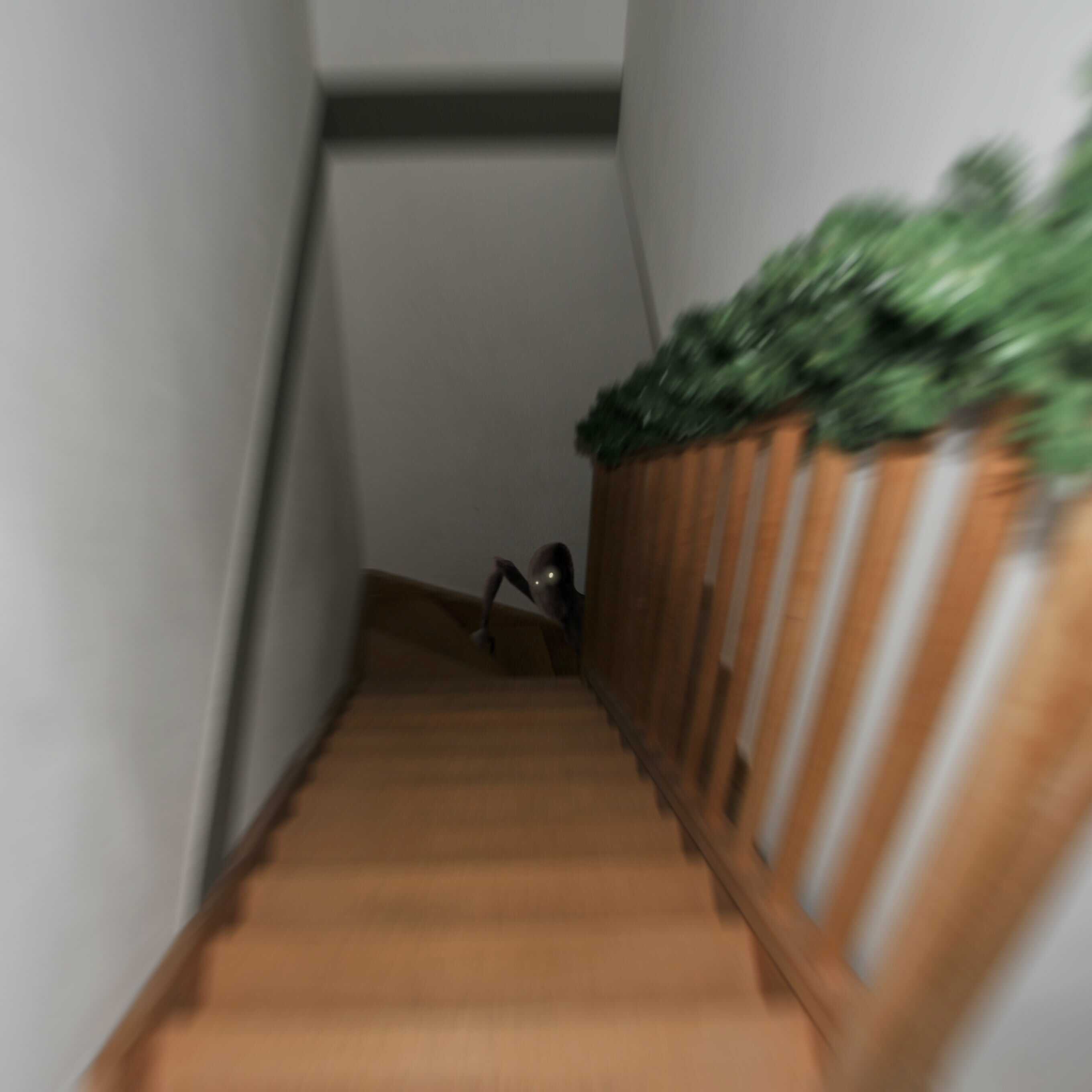 Dessin d'une créature en bas d'un escalier