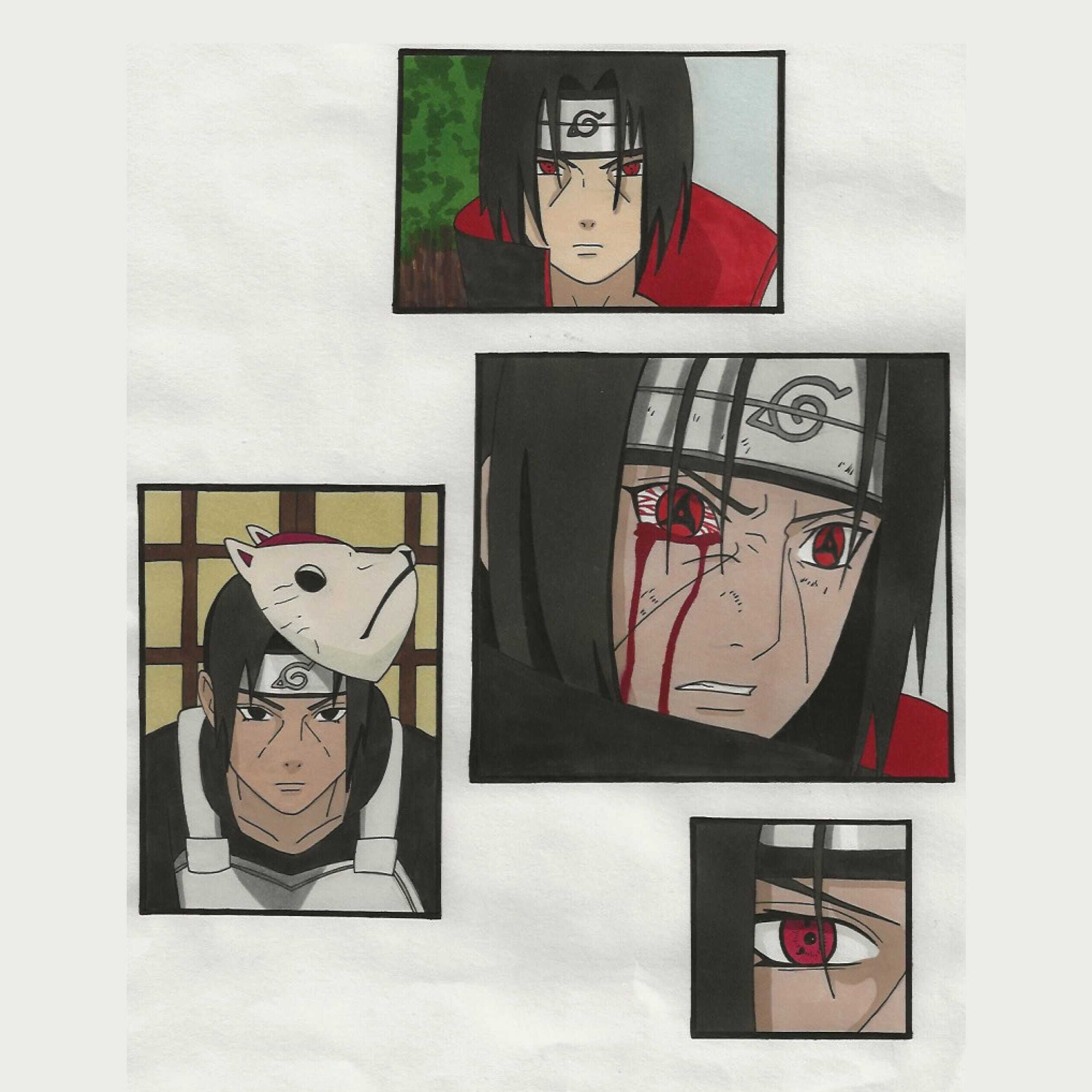 Dessin de différentes poses d'Itachi du manga Naruto Shippuden