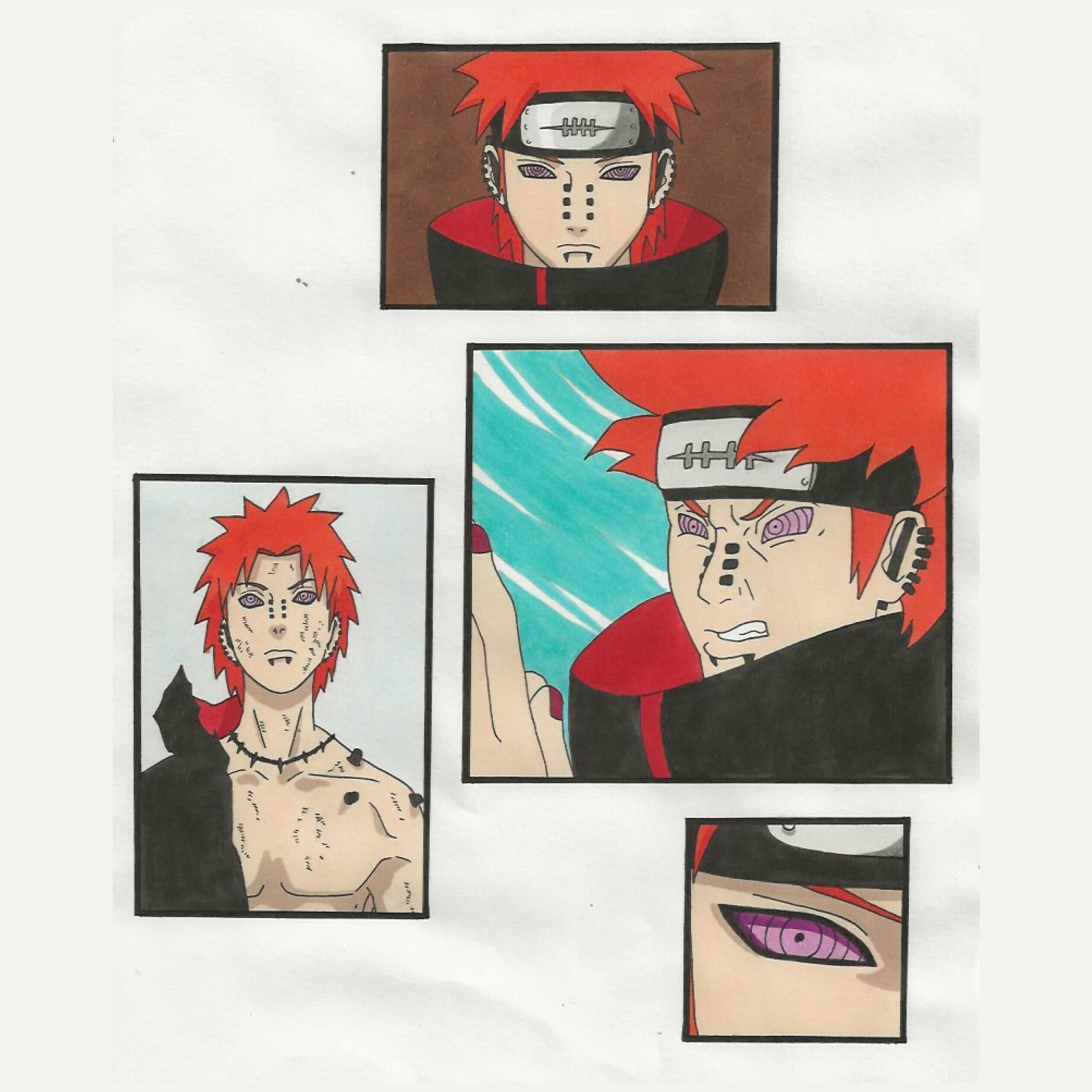 Dessin de différentes poses de Pain du manga Naruto Shippuden