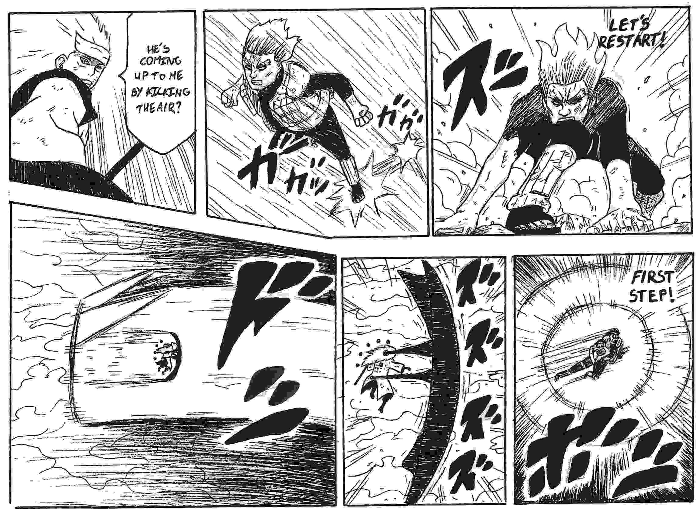 Troisième planche d'un dessin du combat de Gaï Maito contre Madara du manga Naruto Shippuden
