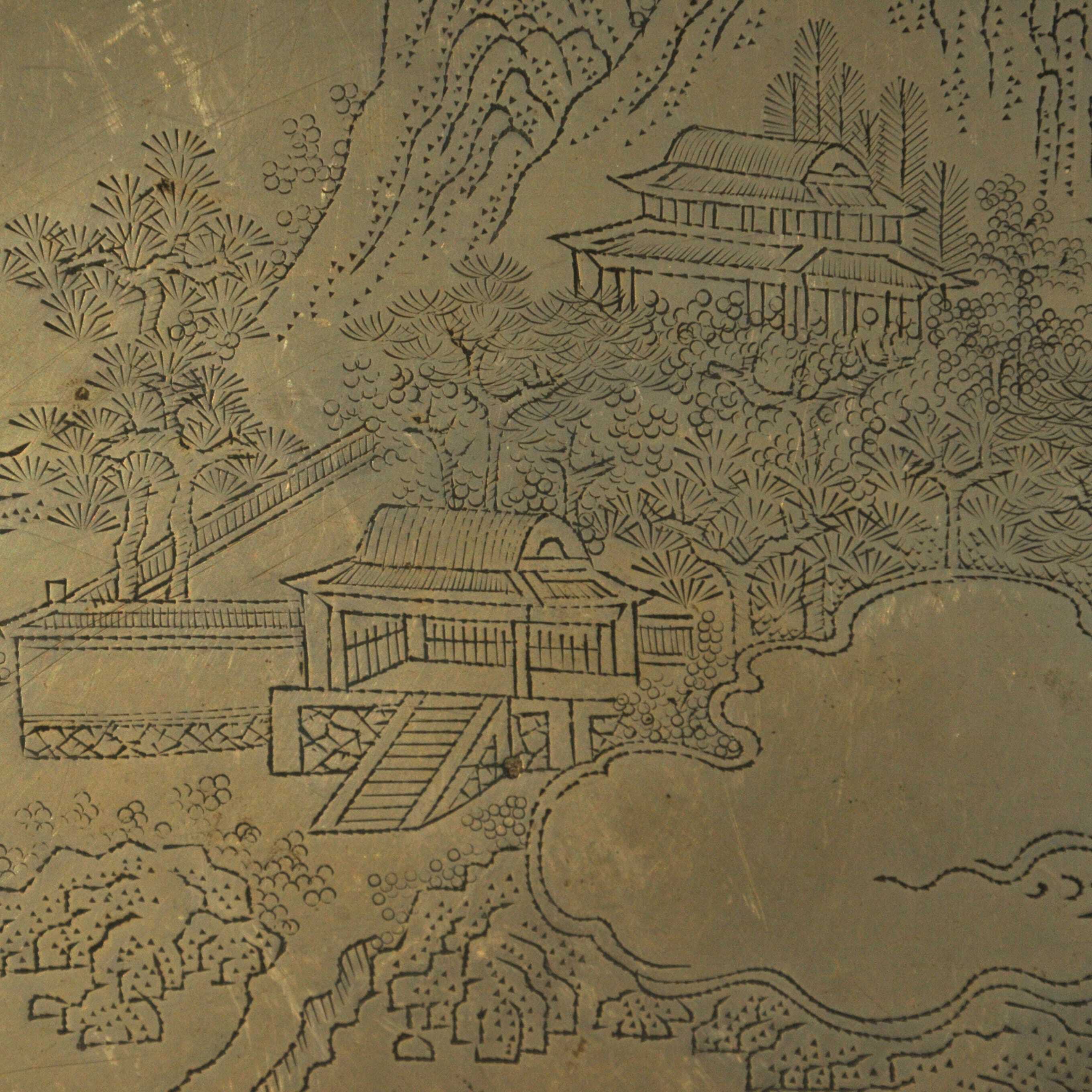 Photo d'un paysage gravé sur une assiette au British Museum